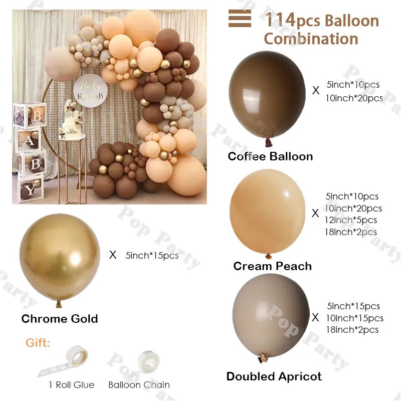 Palloncini baby shower Ghirlanda Caffè Marrone Palloncino Arco KIT Decorazioni di compleanno matrimoni Blush Anniversario Decorazioni feste F12281H