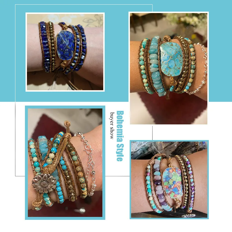 Rh Designer Kvinnor Vegan Boho Armband Handgjorda Blandade Natural Stones Charm 5 Strands Wrap Bracelet Smycken Dropship 220225