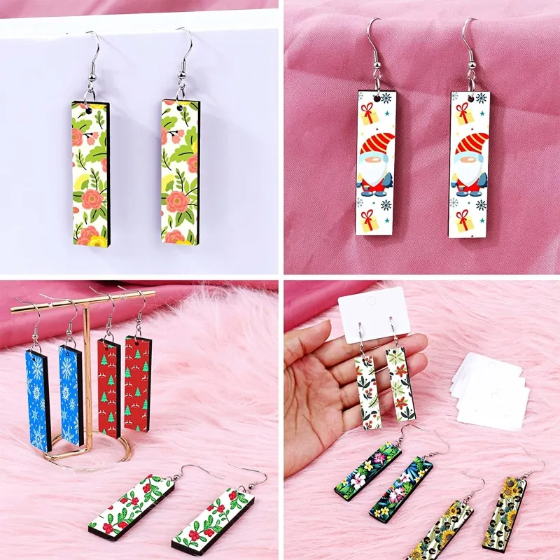 Personalized 30x Rectangle Sublimation Earring Blank Heat Transfer Wire Hooks Earring Pendant Decoration for DIY Jewelry1404698