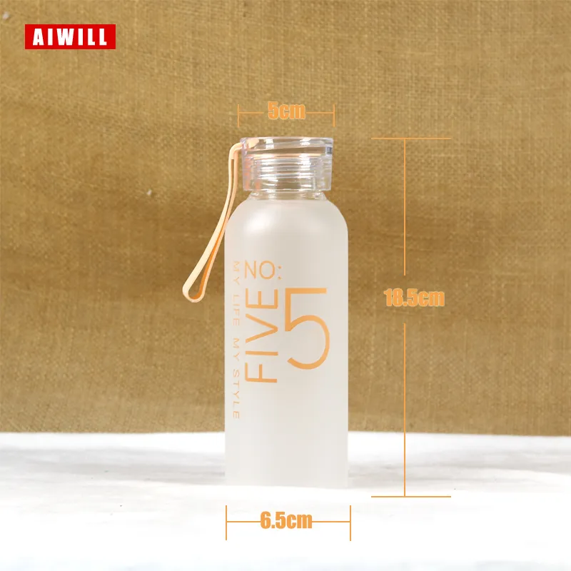 Aiwill Frosted / Clear Glass Waterfles Gezond Water Container Mode Lemon Waterfles Drinken Flessen Outdoor Picknick Home 480 201128