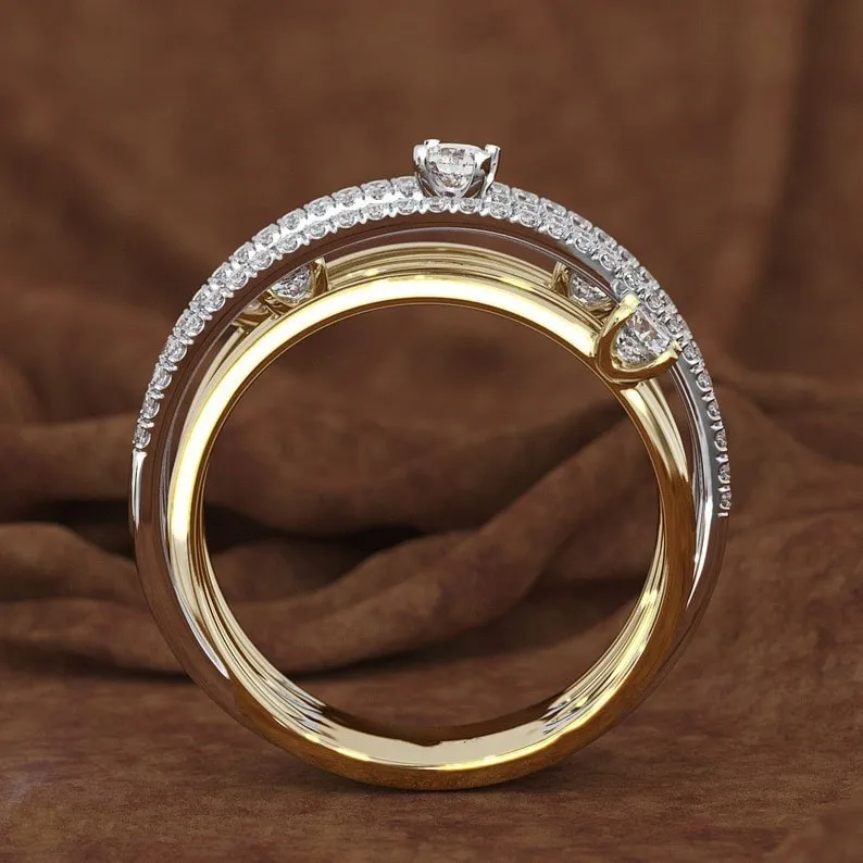14K 3色のゴールドダイヤモンドリング女性Topaz 1カラット宝石Bizuteria Anillos Silver 925ジュエリー婚約指輪220216