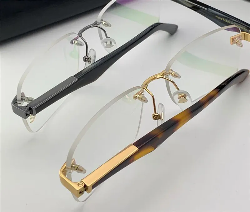 mode recept glasögon är artis i rimless ram stora ben optiska glasögon transparent lins enkel affärsstil för män3111