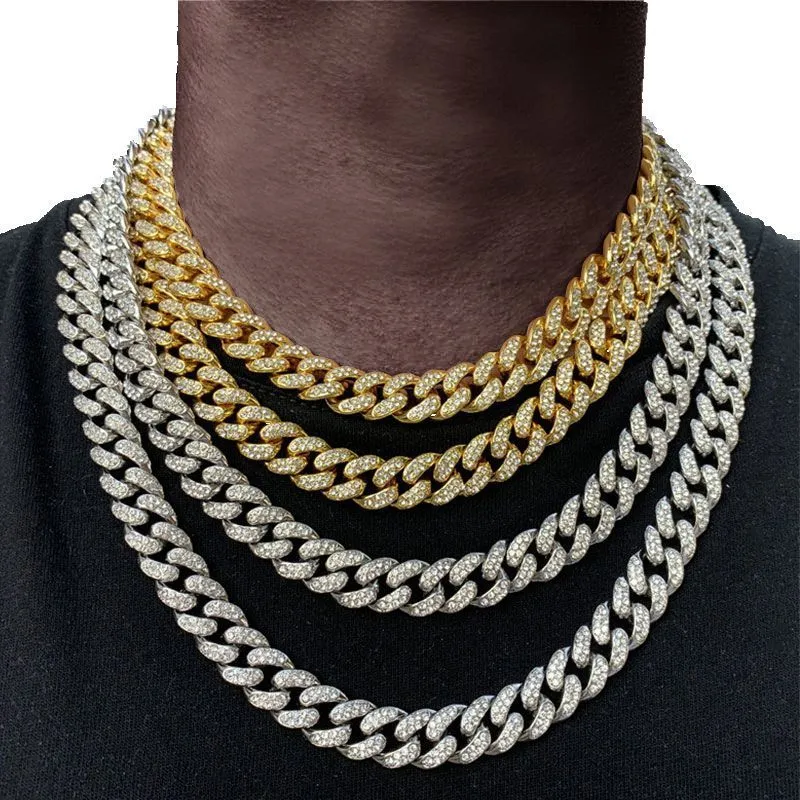 Hip Hop Crystal Jewelry Sets Miami Curb Cuban Gold Chain Bracelet Necklaces for Women Men Bride conjuntos de joyas 220224