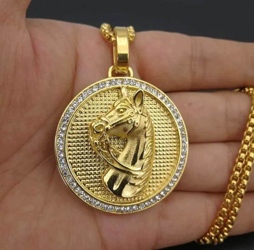 Men Hip hop iced out horse 's head Pendant Necklaces fashion Stainless Steel Male Hiphop Pendants Necklace Charm jewelry gift290d