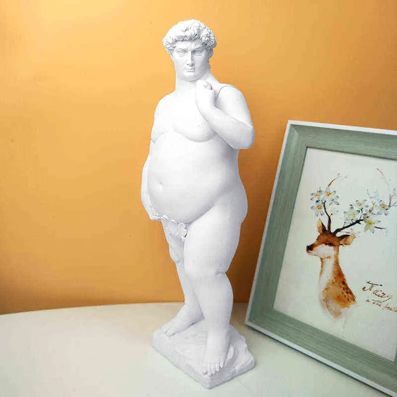 Criativo gordo davi retrato escultura resina artesanato decoração estátua do corpo humano casa ornamentos de mesa jardim arte 2201172038034