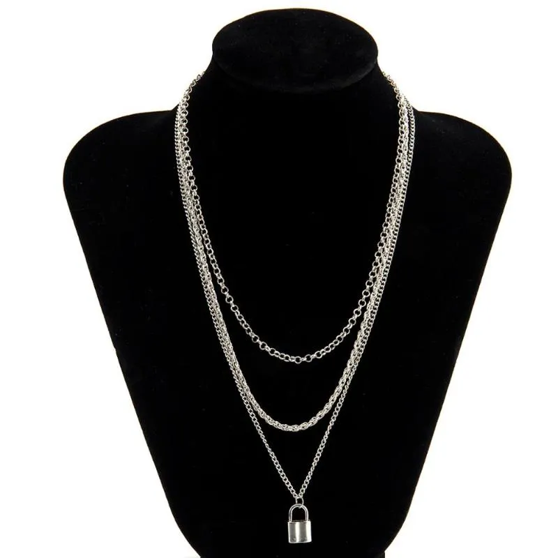 IngeSight Z Gothic Multi Gelaagde Zilveren Kleur Link Chain Choker Ketting Kraag voor Vrouwen Mannen Hangslot Hanger Kettingen Jewelry1955