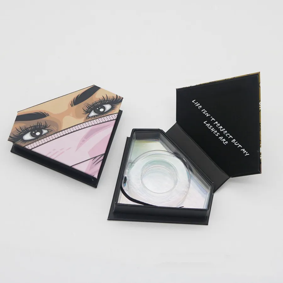 3D Mink Eyelash Package Boxes Falska ögonfransar Förpackning Tom Eyelash Box Case Creative Diamond Shaped Lashes Box Förpackning