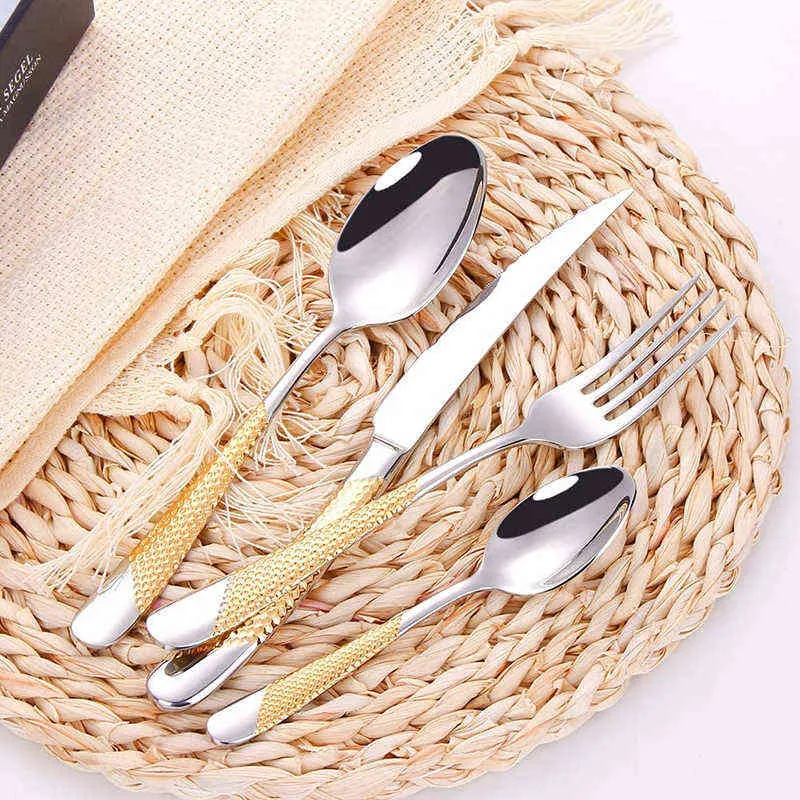 Dinnerware Set Luxury Cutlery Steel Quality 24/Tableware Knives Forks Spoons Dinner Western Party 211229