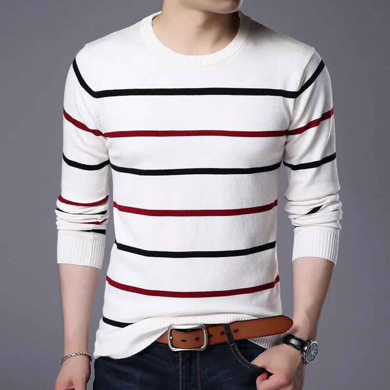 Pullover Brand Clothing Autumn Winter Wool Slim Fit Sweater Men Casual Striped Pull Jumper Male Clothes Black White Red 201212