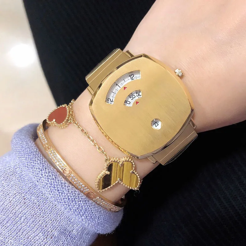 Moda di alta qualità 38mm unisex donna orologio da uomo movimento al quarzo orologi da polso in oro acciaio inossidabile Montre DE Luxe Box orologi2712