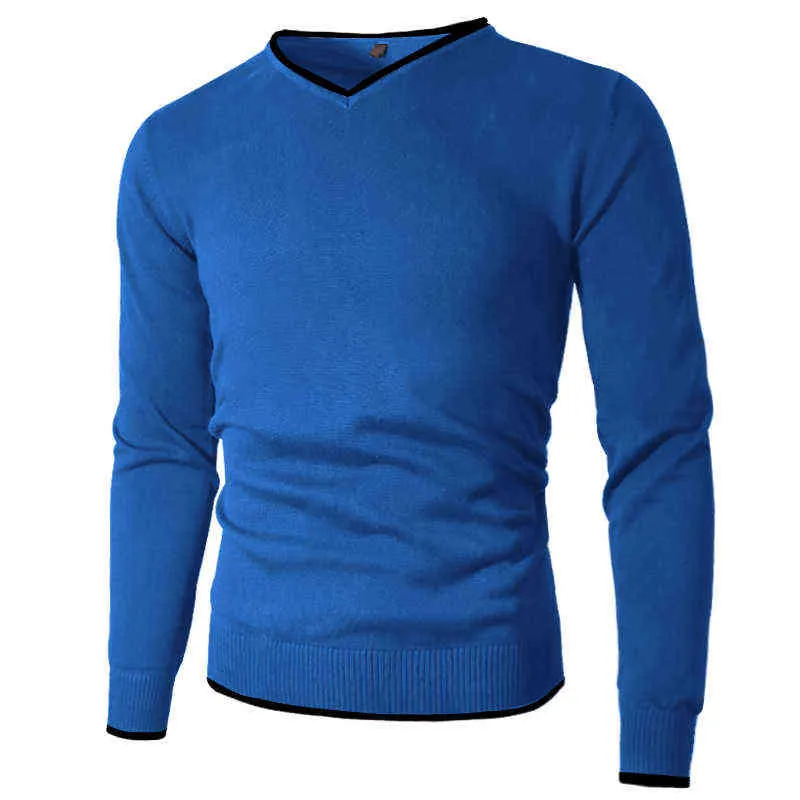 M-5XL Mäntröjor Pullover Spring Cotton V-Neck Solid Slim Sweater Jumpers Autumn Mane Knitwear Man Plus Size Simple Style 220108