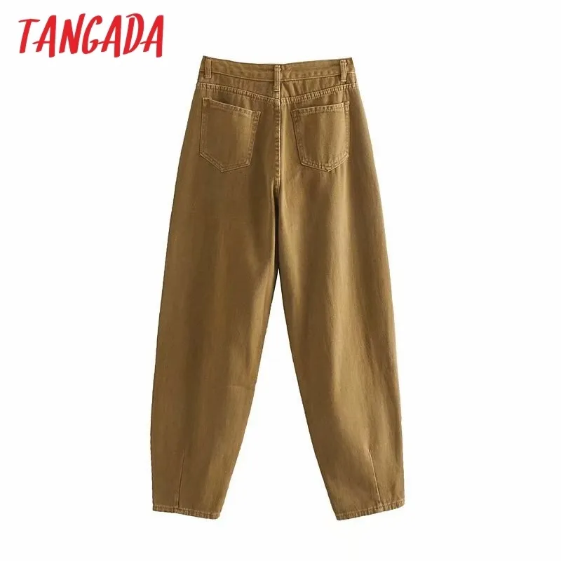 Tangada Mode Frauen Lose Schaden Jeans Hosen Jungen Freund Stil Lange Hosen Taschen Reißverschluss Lose High Street Weibliche Hose 4M68 T200103