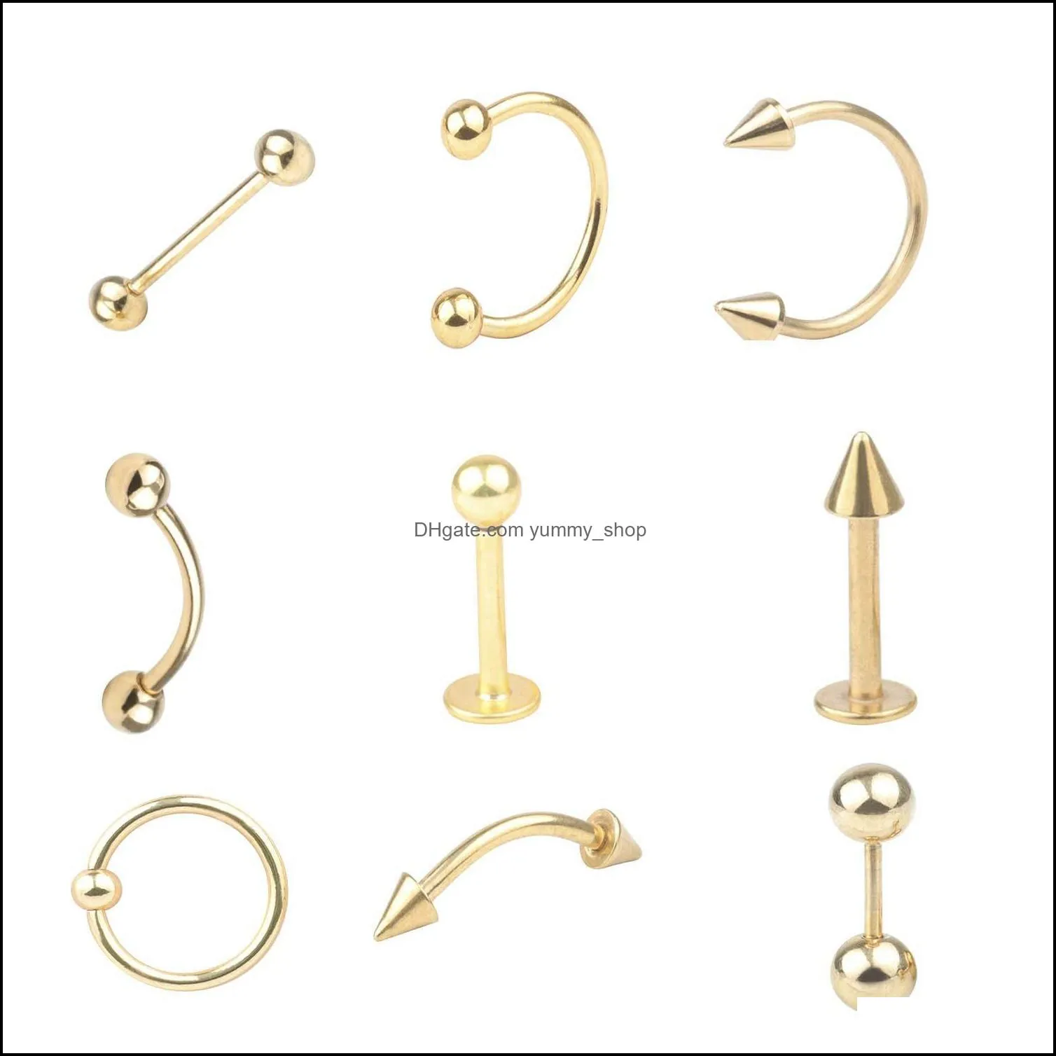 45pcs puncture mixed set basic body piercing jewelry stainless steel tongue nails, lip eyebrow stud, belly button, breast ring Factory direct