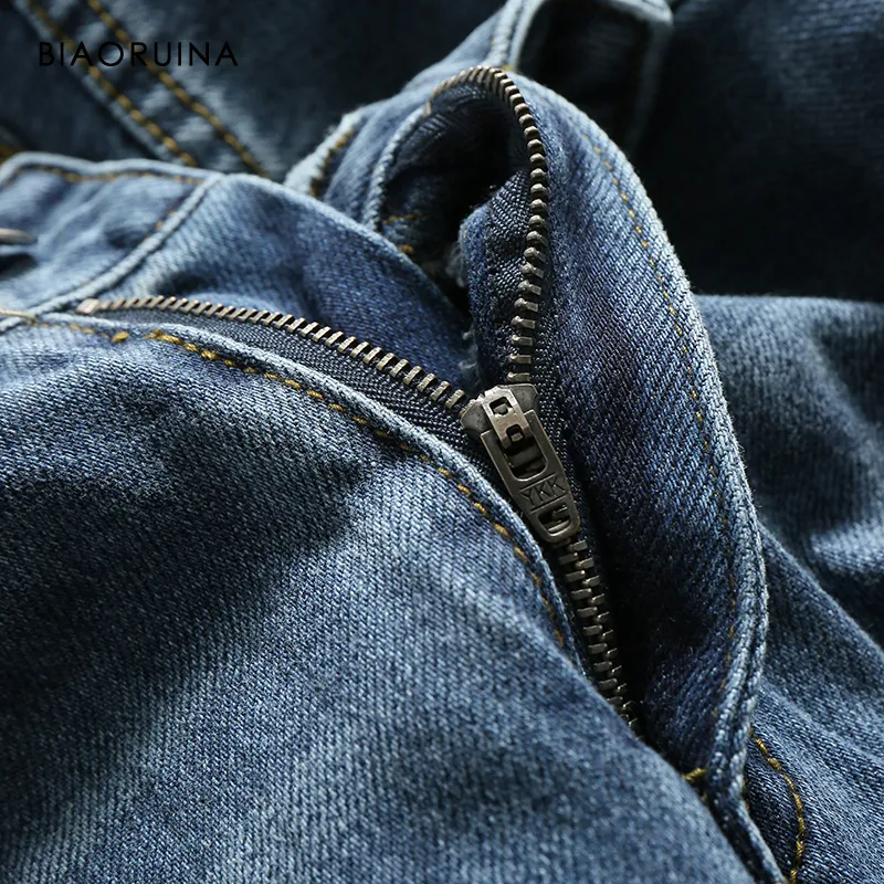 BIAORUINA Damen Allgleiches Waschen Gebleichte Jeans mit hoher Taille Zwei Knöpfe Weibliche Mode Gerade Denim-Jeans Neue Ankunft LJ201013
