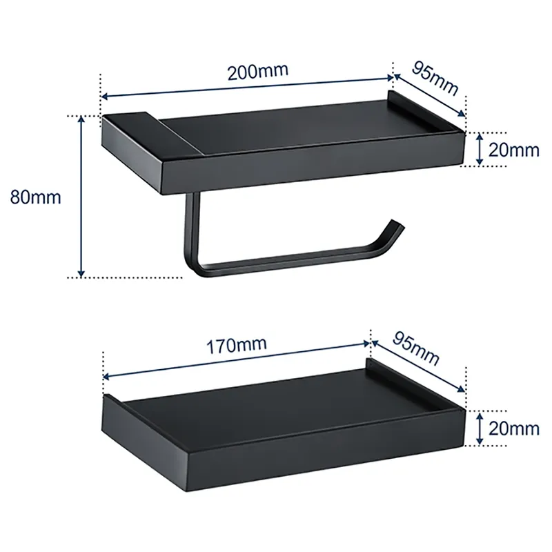 Porte-papier hygiénique noir avec étagère de style nordique brève toilette étanche / rouleau de cuisine rangement papier cintre accessoires de salle de bain T200425