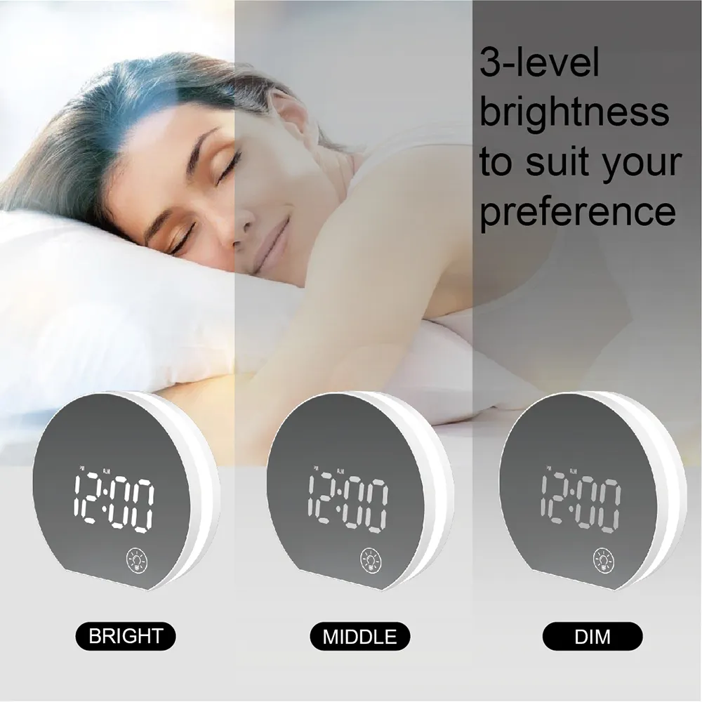 Table numérique USB alimenté LED miroir réveil blanc avec calendrier lumineux et thermomètre montre de bureau électrique moderne 201222