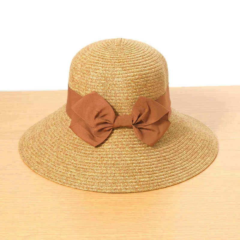 Sombrero para el sol para mujer, accesorio de playa de verano, cinta de ala ancha de paja, transpirable, Upf50 para adolescentes G220301