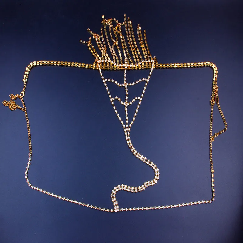 Stonefans-ropa interior con cadena para el cuerpo para mujer, bragas de Tanga con borlas de lujo, cadena para cintura y vientre de cristal, joyería para el cuerpo T2005088409323