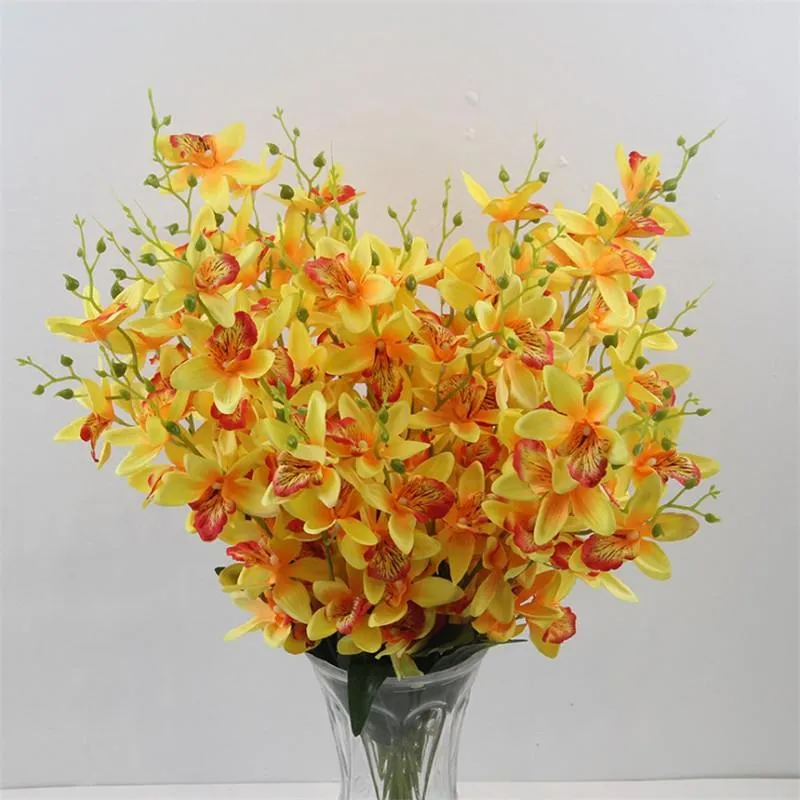 10 Stuks Fake Cattleya 7 Stengels Bos 23 62 Lengte Simulatie Orchideeën Voor Diy Bruidsboeket Home Decoratieve Kunstbloem239M