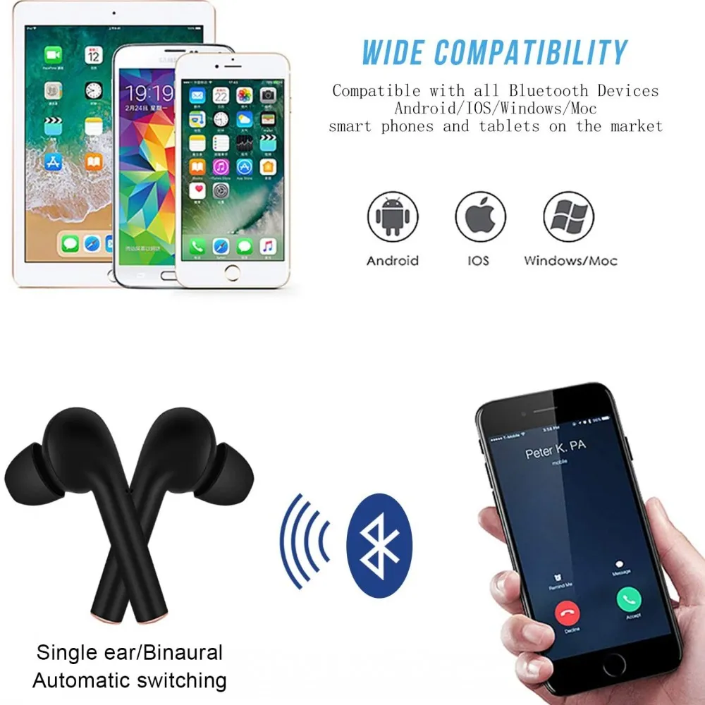 Auriculares inalámbricos Bluetooth 5.2 IPX7 Auriculares impermeables con pantalla LED Estuche de carga Estéreo HD Micrófono incorporado Auriculares deportivos