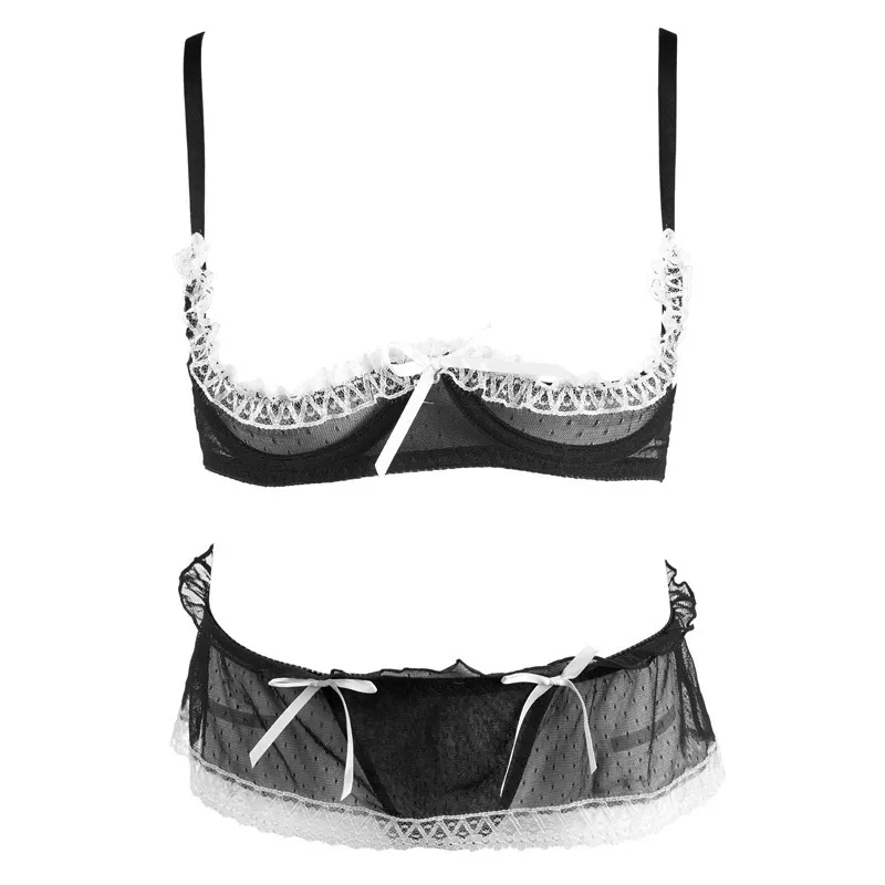 Hot Women Lace Open Cup reggiseno Crotchless Imposta signore fiori ricamati reggiseno intimo di alta qualità Set LJ201031