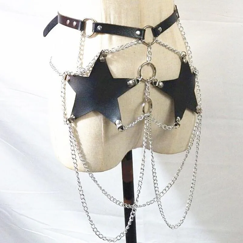 Vintage women Sexy Garter Leather belt Body Bondage Leather Harness With Chain Corset Waist Belt Straps Suspenders Accessories222L