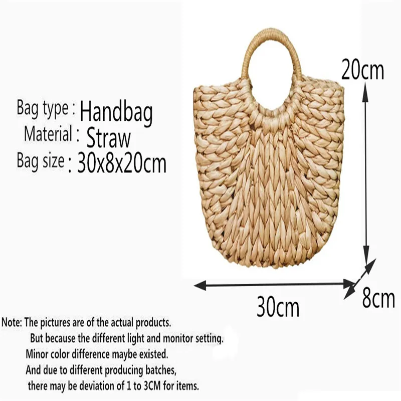Einfache Strohhandtasche für Mädchen Sommer Strand Reise Handtasche Halbmond handgewebtes Rattan Handtaschen runde Griffbags2487