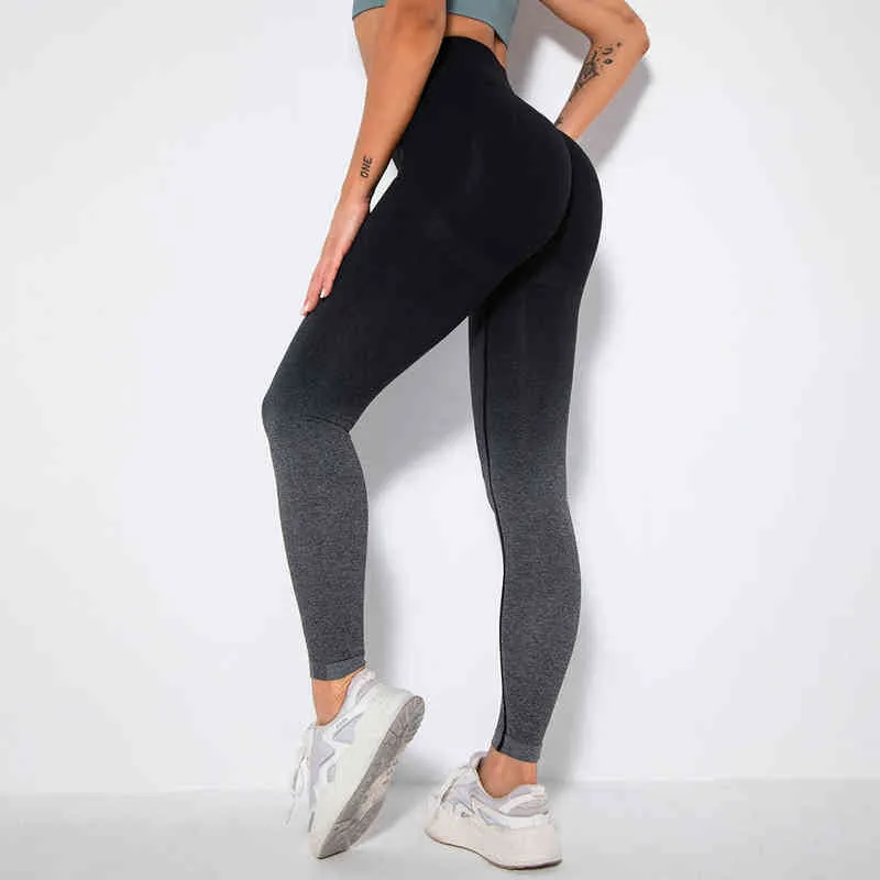 Nieuwe gradiëntkleur sexy vrouw sport yoga fitness leggings panty training hoge taille heup lift dames langlopende jogger broek h1221