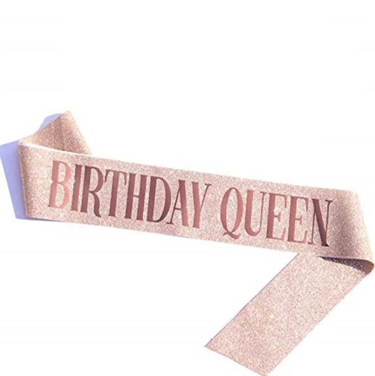 Queen Girl Birthday Satin Shoulder Strap Princess Crown Party Etiquette Belt Birthday Girl Sash Party Decoration Supplies