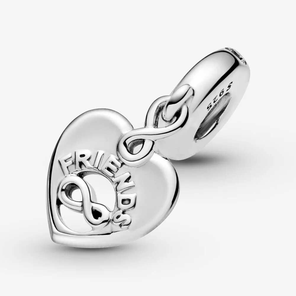 100% 925 Sterling Silver Sparkling Friends Forever Heart Dangle Charms Fit Original European Charm Bracelet Fashion Women DIY Jewe194i