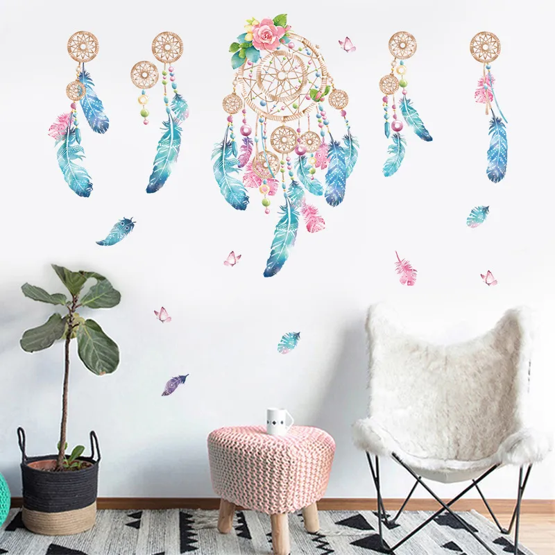 Kolorowe naklejki na ścianę z piór złap Monternet Dream Catcher Art Design Dekal Dekoracja domu