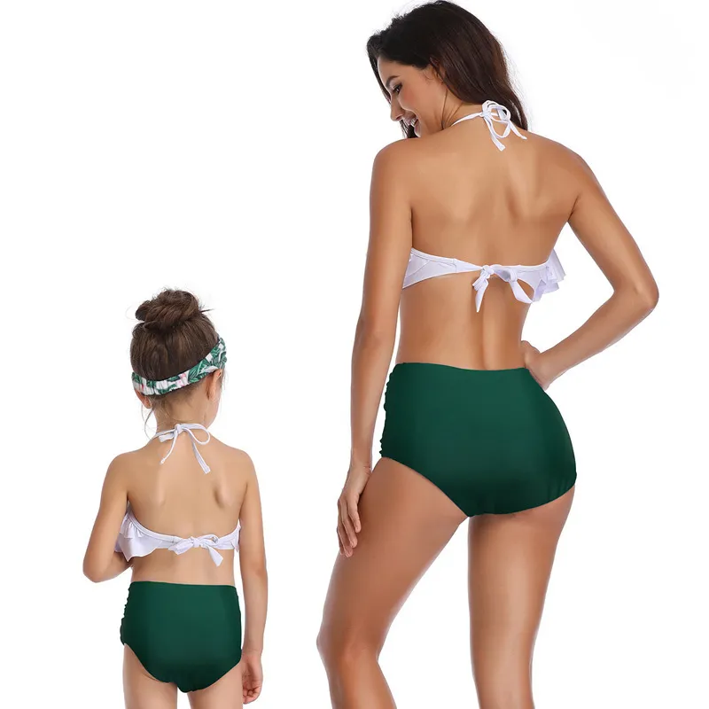 Riseado High Waisted Bathing Suits Ruffled Swimsuit Mother and Daughter Bikinis New Beachwear Sexy Halter Bikini Set T200508