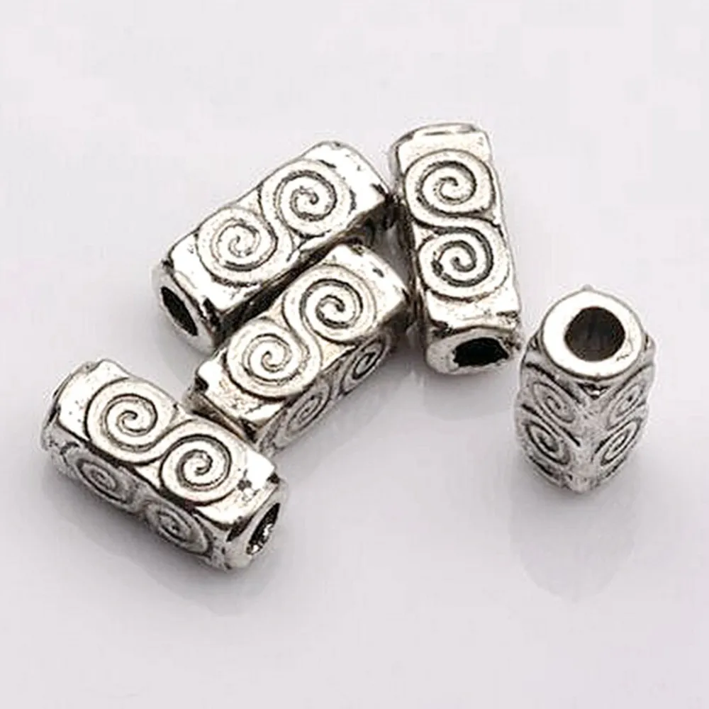 100 pièces de perles d'espacement de tubes rectangulaires tourbillonnants en alliage d'argent Antique 4 5mmx10 5mmx4 5mm pour la fabrication de bijoux Bracelet collier bricolage Accesso251m