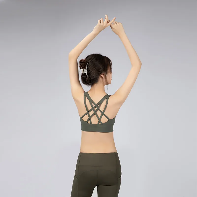 Sexy Thin Shoulder Strap Cross Sports Yoga Bra Push Up Fitness Bra Top Mesh Patchwork Gym Running Dance Exercise Bras Fashion