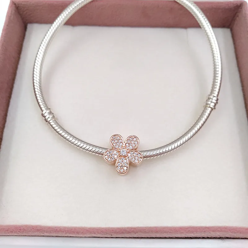 Aucune couleur ne s'estompe en or rose massif marguerite éblouissante clair CZ Pandora charmes pour bracelets bricolage fabrication de bijoux perles en vrac bijoux en argent en gros 781480CZ