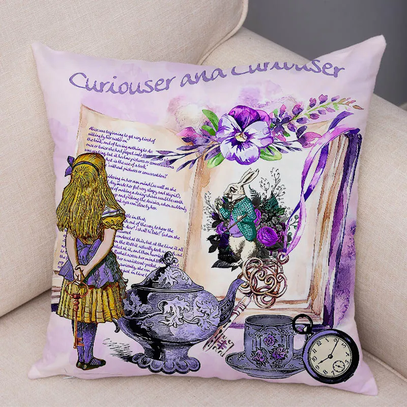 Alice in Wonderland Cushion Cover Cove Cute Rabbit Cat Printed Sofa Pillow Vintage Home Decorative Palow Case for Children Room1019825