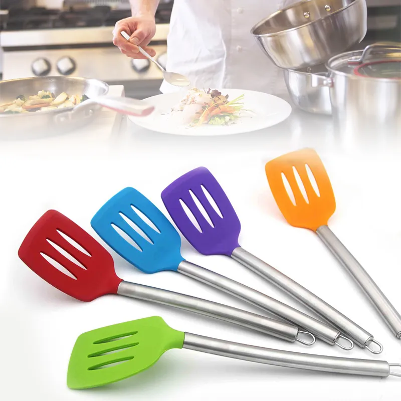 Ny Silicone Spatel Spoon Scraper Mixer Smör Rostfritt Stål Handtag Matlagningskök Utensil Cocina Utensilios