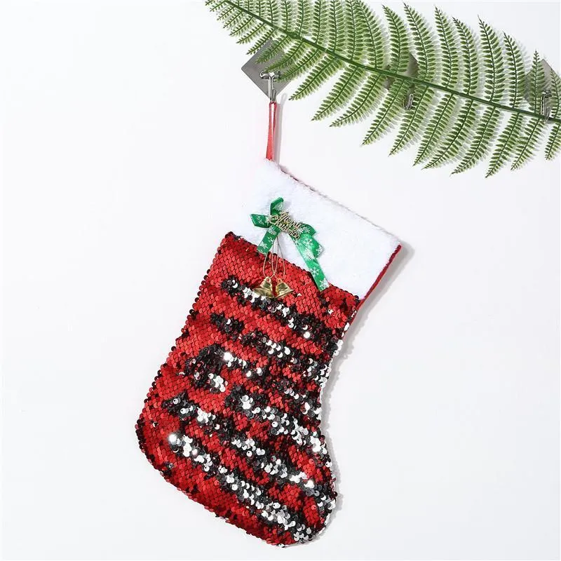 20*30CM 2020 Christmas Stocking Gift Bags Canvas Bling Bling Christmas Xmas Stocking Large Size Sequins Decorative Socks Bag 