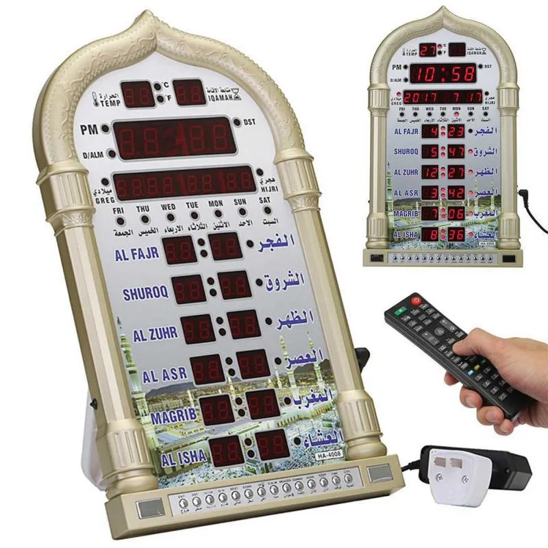 デジタル家の装飾ギフトアザン時計モスクラマダンイスラム教徒の祈りイスラム音楽遊んで時間を弾くカレンダーLEDの家の装飾201222