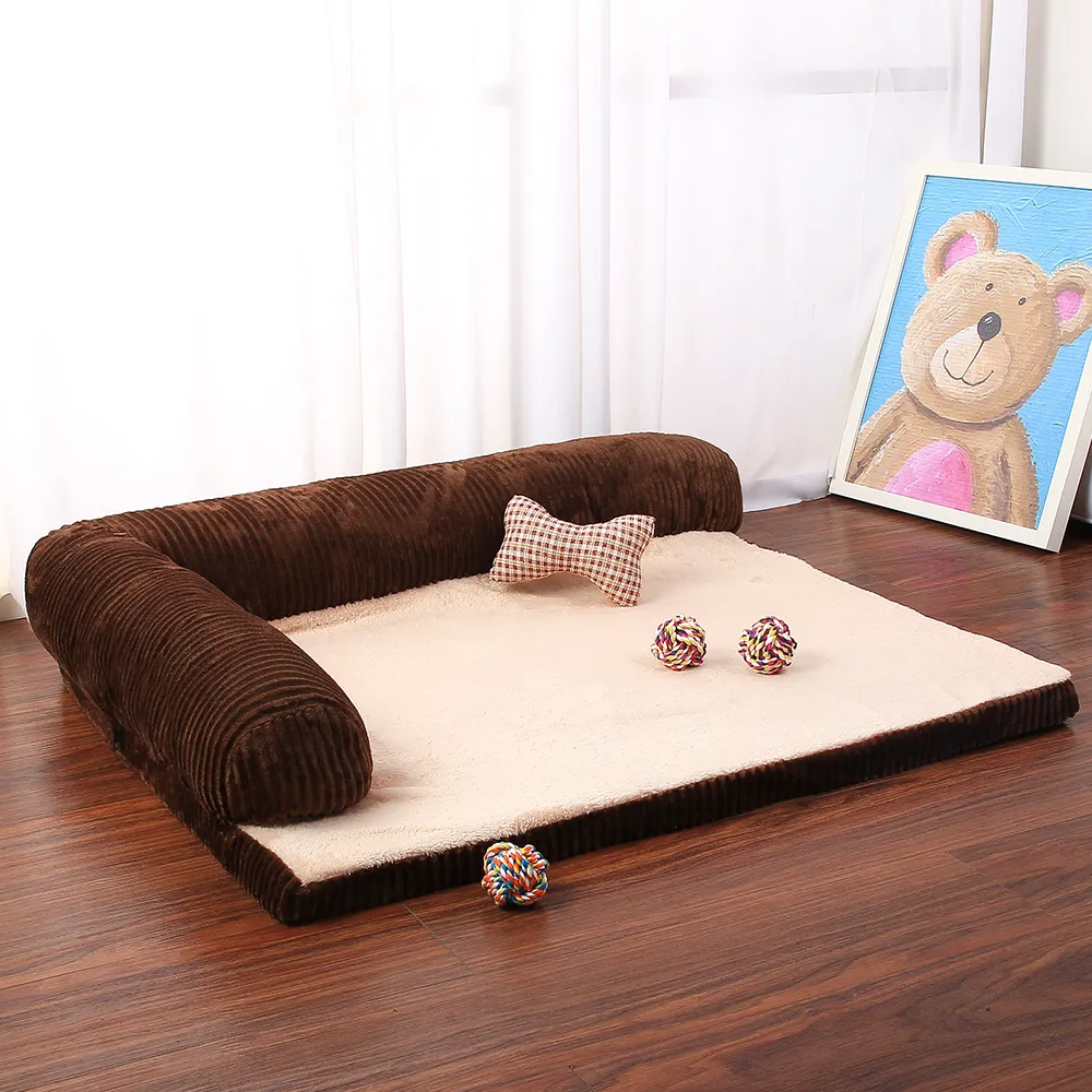 Letto cani Soft Pet Cat Dog Divani letto Big Dog Kennel Cuscino Mat Cucciolo Pastore tedesco Divano a forma di L cani di taglia grande LJ201028