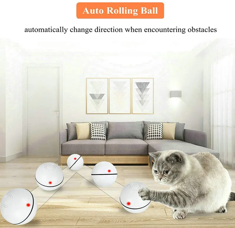 MESNUG Intelligentes interaktives Katzenspielzeug, Ball, automatisch rollendes LED-Licht, Kätzchenspielzeug mit Timer-Funktion, wiederaufladbar über USB, Haustierübung 20166l