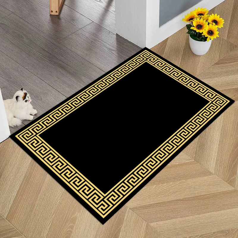 Tapis de cuisine noir et jaune géométrique Style rétro tapis de sol pour chambre chevet Rectangle tapis porte d'entrée absorber l'huile 220301