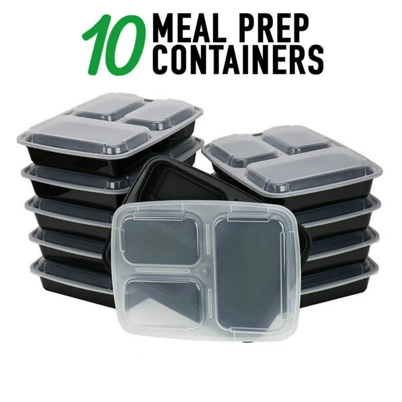 Meal Prep Containers Plastic Food Storage Reusable Microwavable 3 Compartment Food Container with Lid Microwavable Y1116308P