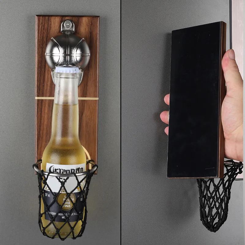 Creative Basketball S Bottle Opener With Pocket Wall Mounted Can Wine Beer Opener Magnet For Kitchen Gadget Bar Fridge Tool 201268k