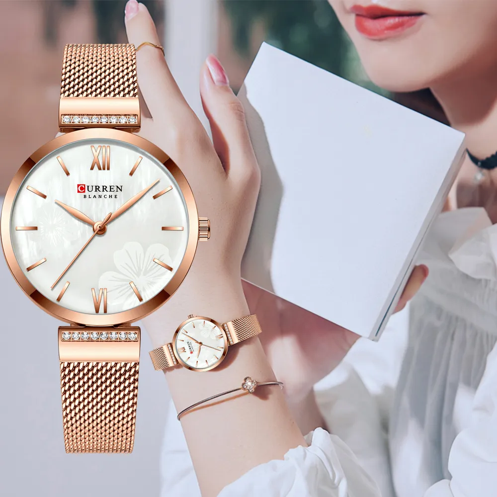 Curren Watches Women Simple Fashion Quartz Quartz Watch Ladies Bristch Writatch Bracelet Bracelet Nearless Steel Clock Relogios Feminino 2255Z