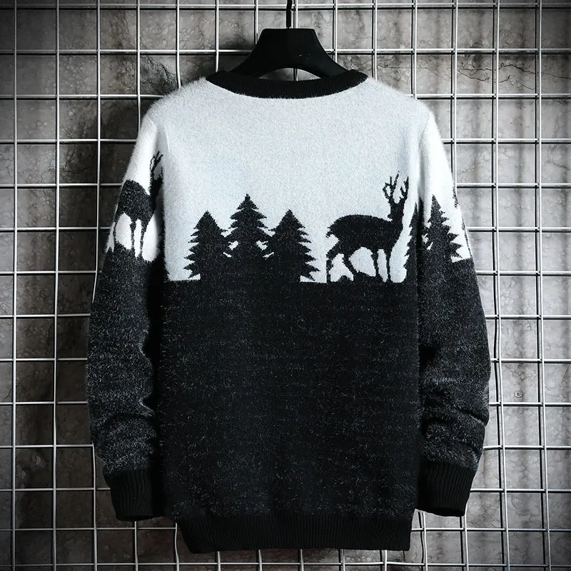 Huncher Мужчина вязаный свитер Мужчина осень зимняя повседневная рождественская елка. Пуловой пуловер винтаж Black Slim Fit Свитера Мужчина 201221