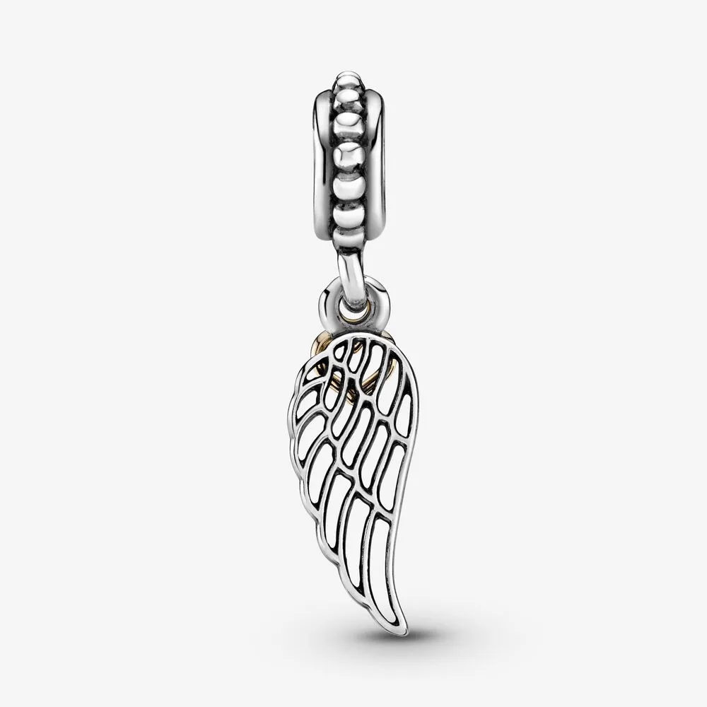 Nowy przylot 925 Sterling Silver Angel Wing and Heart Dangle Charm Fit Oryginalny europejski urok bransoletki mody Akcesoria 244a