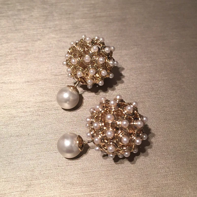 Orecchini a bottone con perle vuote e adorabili dal designer di lusso unico e alla moda donna ragazza doppia faccia in argento 925 post260o