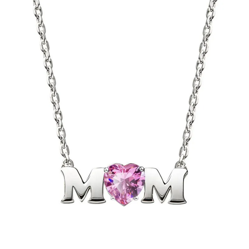Fête des mères maman collier rose Zircon maman et enfant thème cristal tour de cou avec chaîne femme pendentif vacances bijoux cadeau pour mère