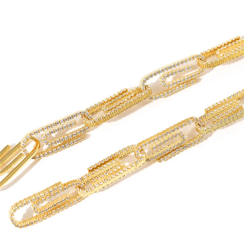 18K chapado en oro clip de papel collar pulseras oro plateado encanto pulseras de diamantes para hombre Bling Jewelry303u
